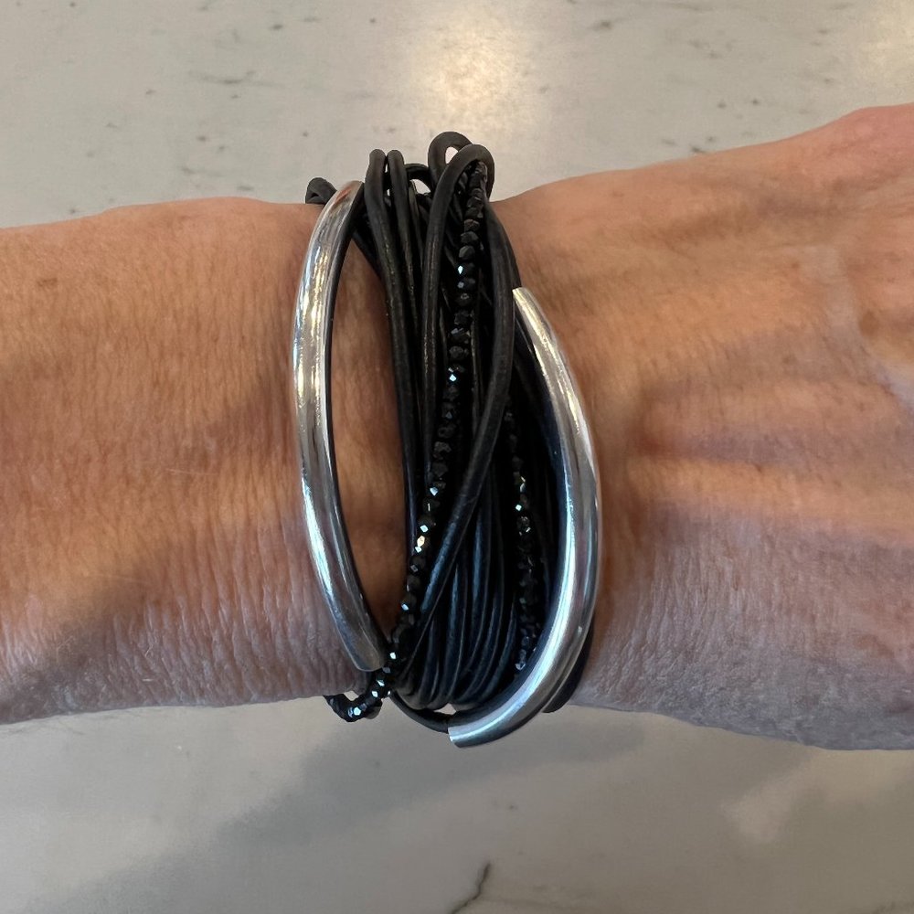 Taylor and Tessier Black Leather Wrap Shred Bracelet